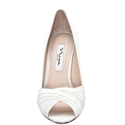 Rhiyana White Satin Peep Toe High-Heel Classic Pump | Nina Shoes