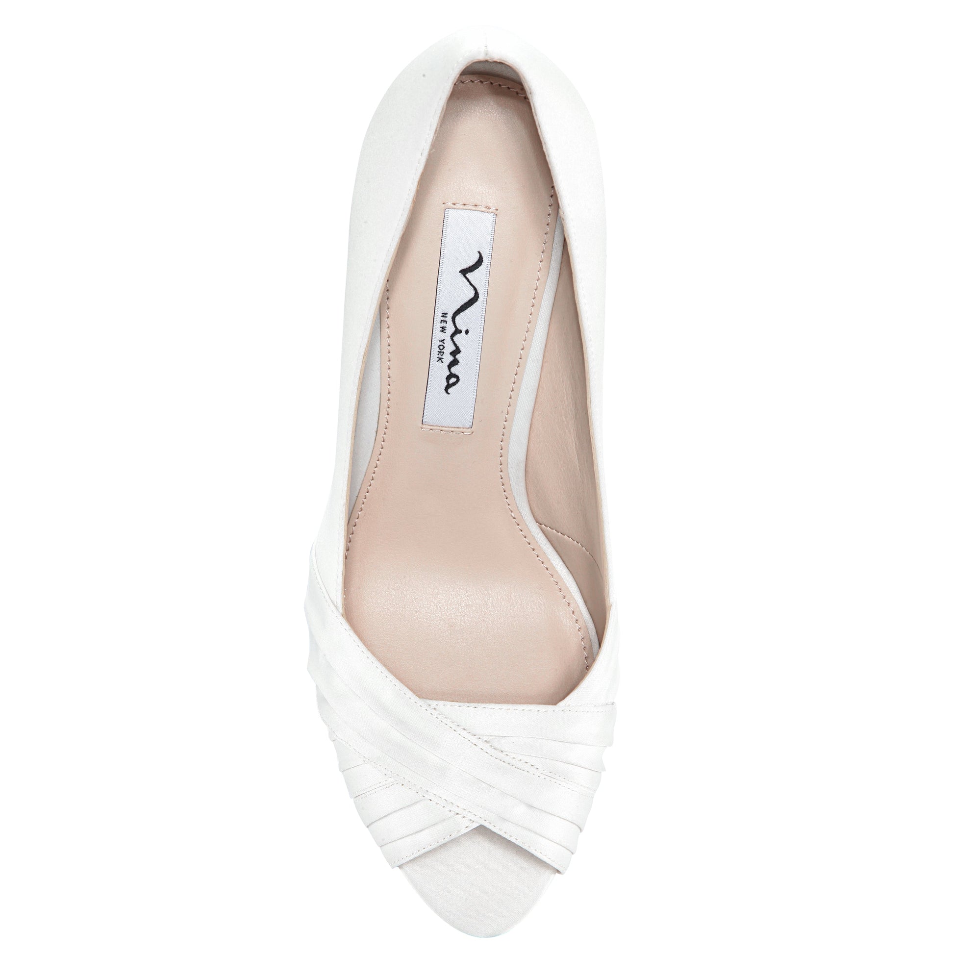 Rhiyana White Satin Peep Toe High-Heel Classic Pump | Nina Shoes