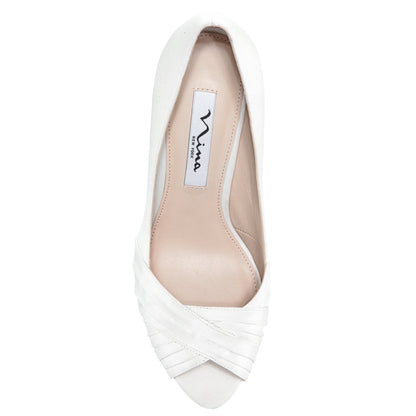 Rhiyana White Satin Peep Toe High-Heel Classic Pump | Nina Shoes