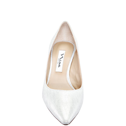 Nina60 True Silver Suedette Mid-Heel Classic Pump | Nina Shoes