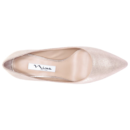Nina60 Taupe Metallic Suedette Mid-Heel Classic Pump | Nina Shoes