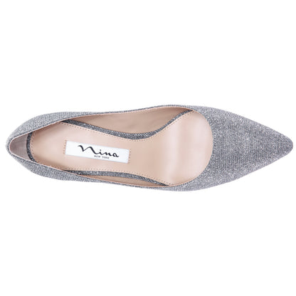 Nina60 Charcoal Metallic Textured Mid-Heel Classic Pump | Nina Shoes