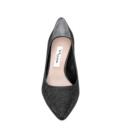 Nina60 Noir Metallic Textured Mid-Heel Classic Pump | Nina Shoes