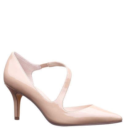 Thelma Beige Patent Pointy-Toe Mid-Heel Classic Pump | Nina Shoes