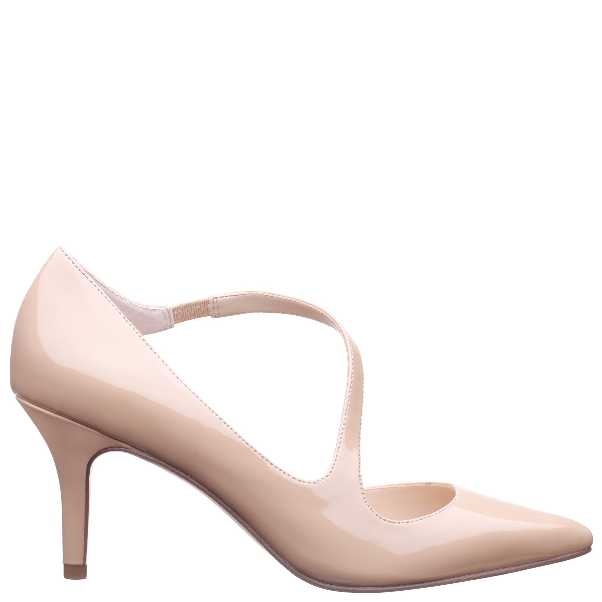 Thelma Beige Patent Pointy-Toe Mid-Heel Classic Pump | Nina Shoes