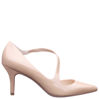 Thelma Beige Patent Pointy-Toe Mid-Heel Classic Pump | Nina Shoes