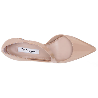 Thelma Beige Patent Pointy-Toe Mid-Heel Classic Pump | Nina Shoes