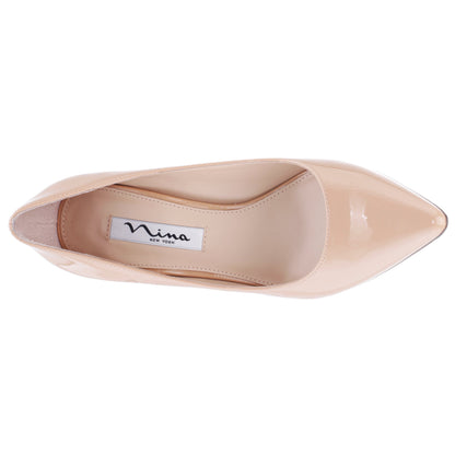 Nina85 Beige Patent Leatherette High-Heel Classic Pump | Nina Shoes