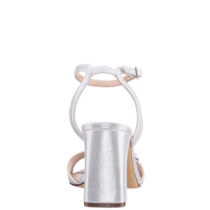 Quenbie True Silver Sandal Mid-Heel | Nina Shoes