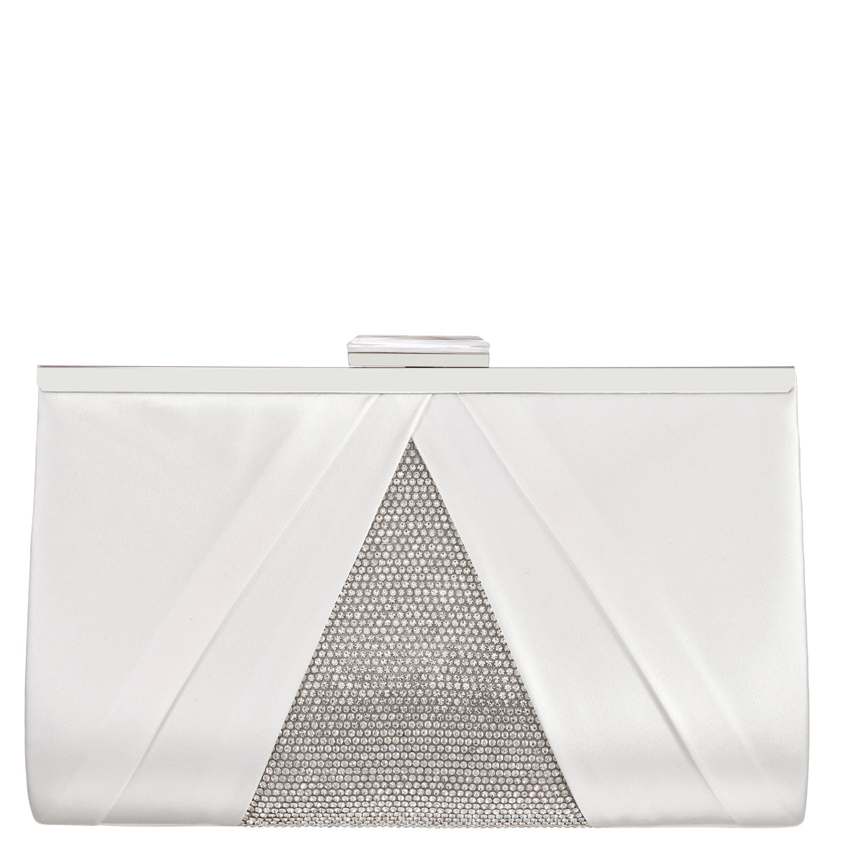 Ophelia White Pleated Satin Frame Clutch | Nina Shoes