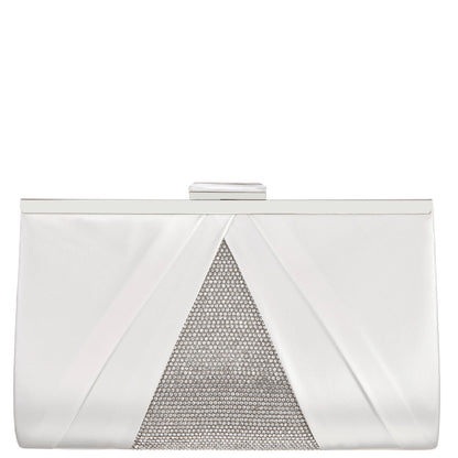 Ophelia White Pleated Satin Frame Clutch | Nina Shoes