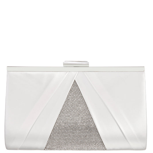 Ophelia White Pleated Satin Frame Clutch | Nina Shoes