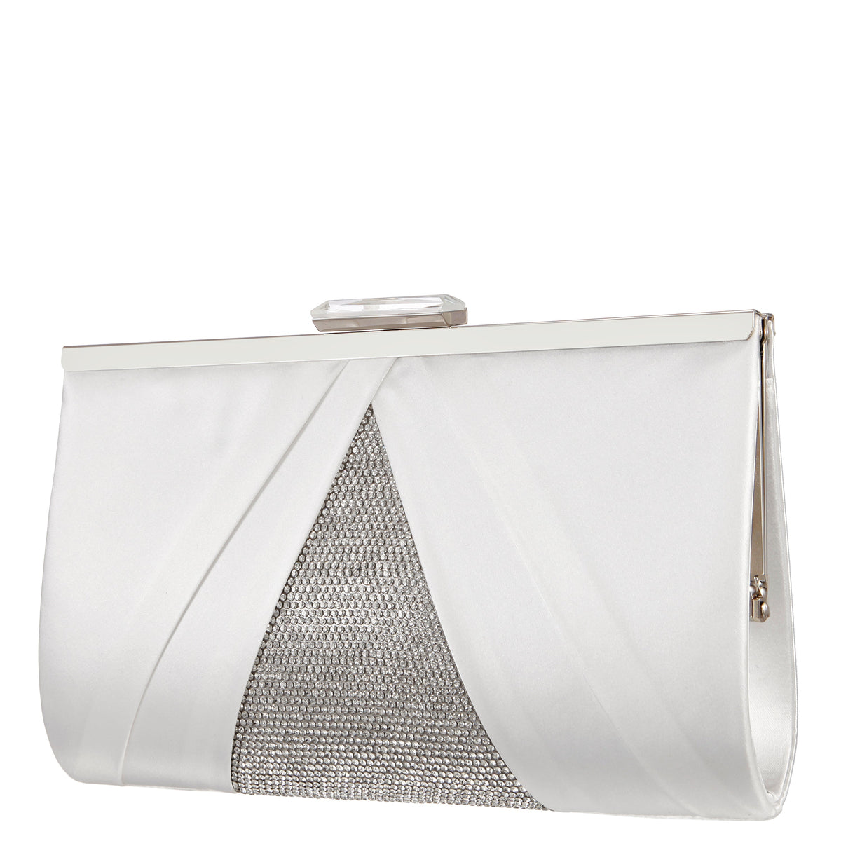 Ophelia White Pleated Satin Frame Clutch | Nina Shoes