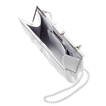 Ophelia White Pleated Satin Frame Clutch | Nina Shoes