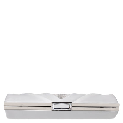 Ophelia White Pleated Satin Frame Clutch | Nina Shoes