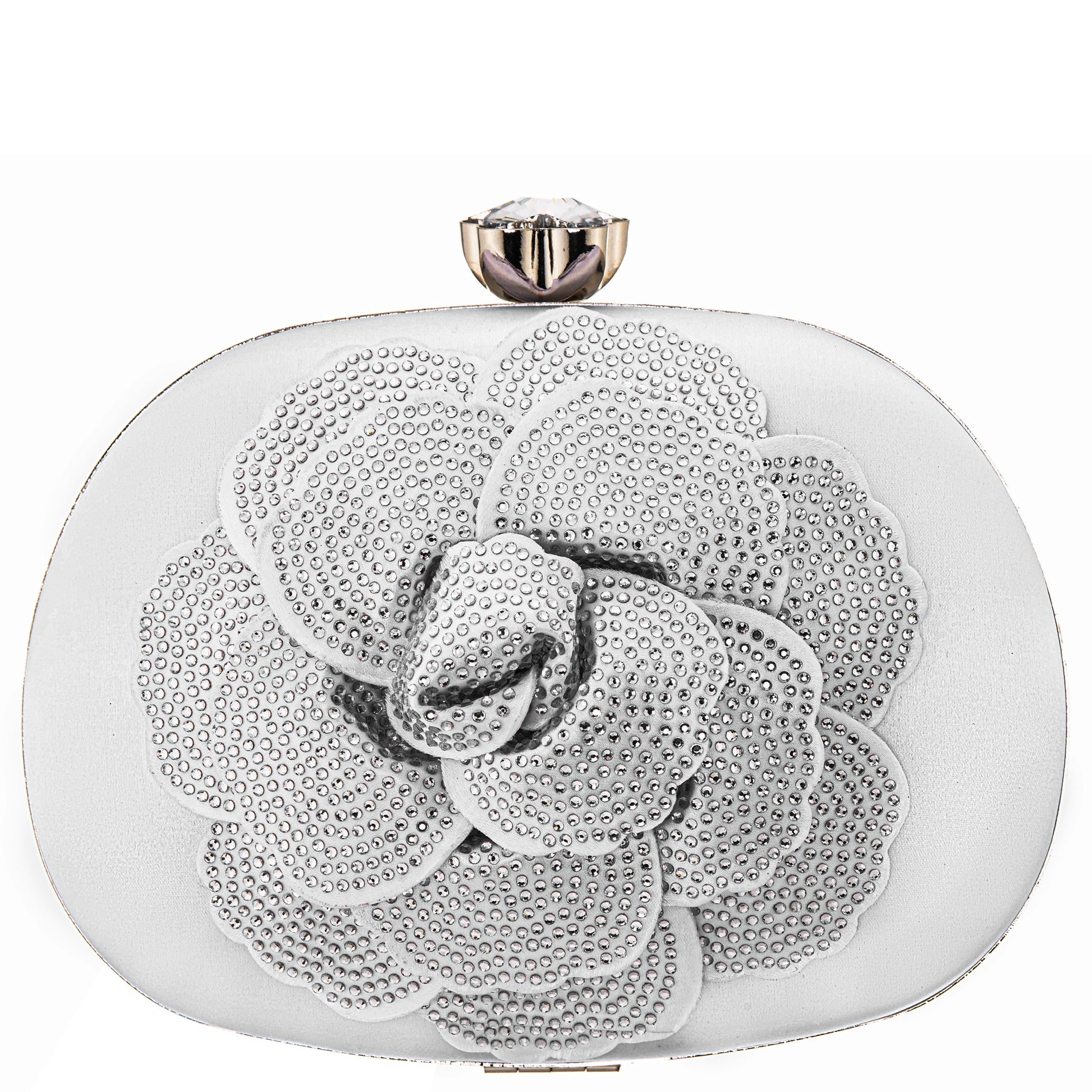 Flores White Crystal Embellished Flower Minaudiere | Nina Shoes