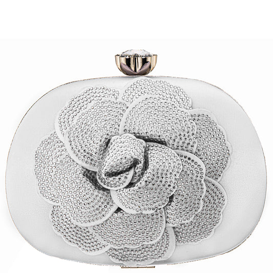 Flores White Crystal Embellished Flower Minaudiere | Nina Shoes