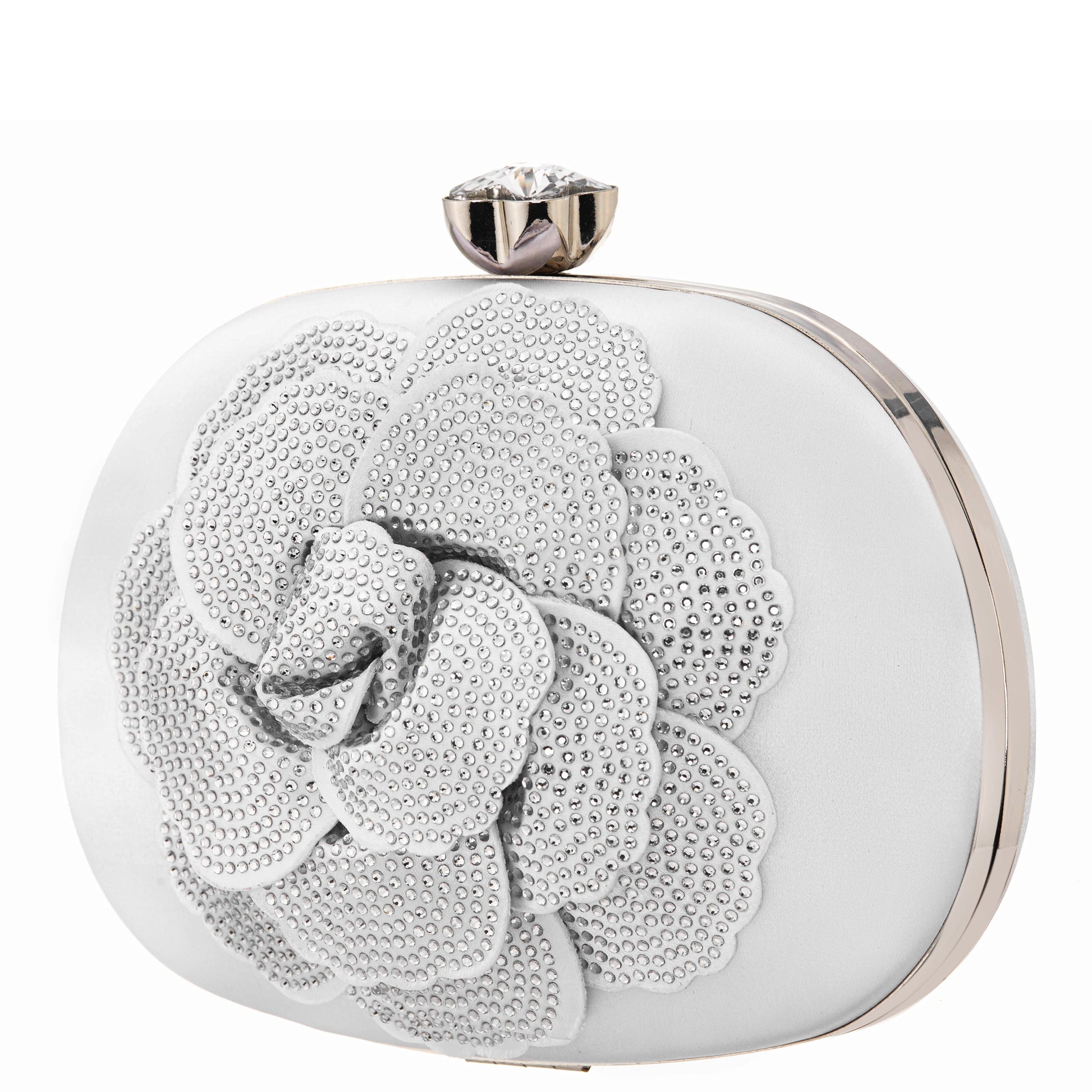 Flores White Crystal Embellished Flower Minaudiere | Nina Shoes