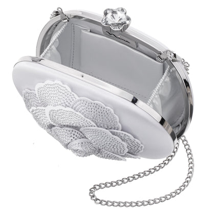 Flores White Crystal Embellished Flower Minaudiere | Nina Shoes