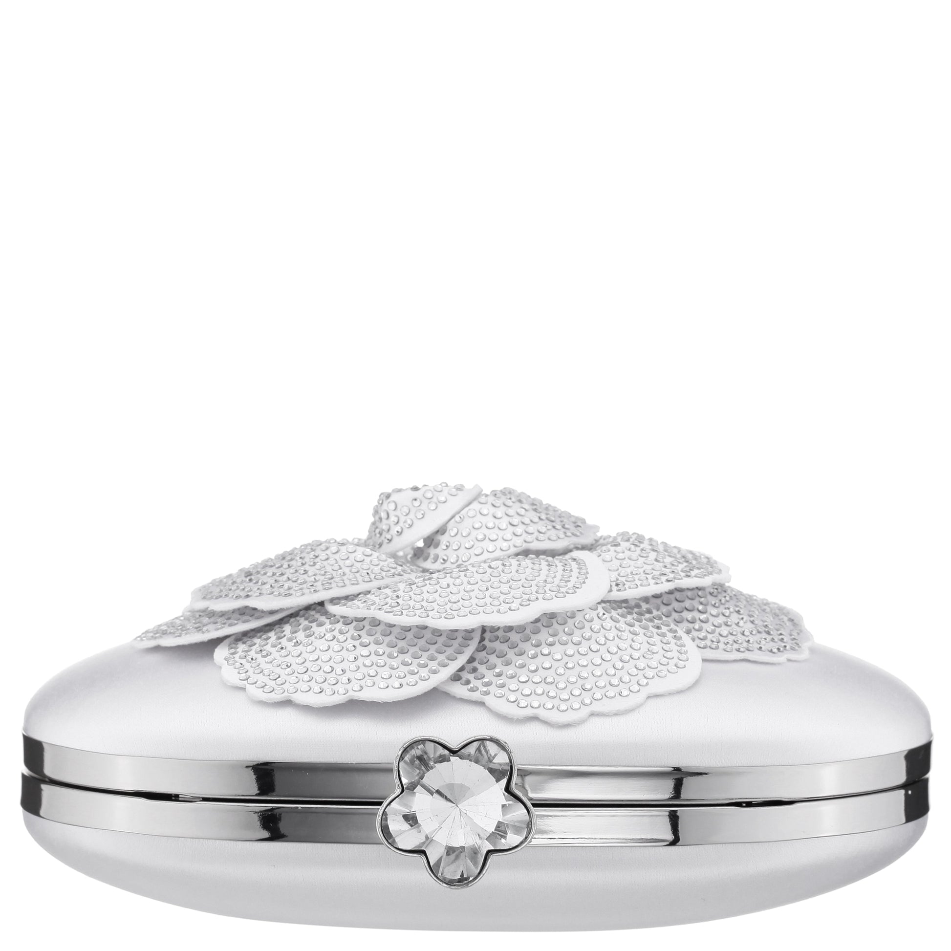 Flores White Crystal Embellished Flower Minaudiere | Nina Shoes