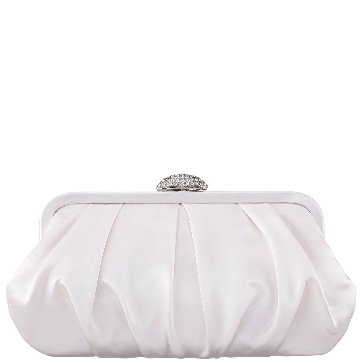 Concord Ivory Pleated Frame Clutch With Crystal Clasp | Nina Shoes