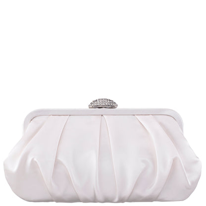 Concord Ivory Pleated Frame Clutch With Crystal Clasp | Nina Shoes