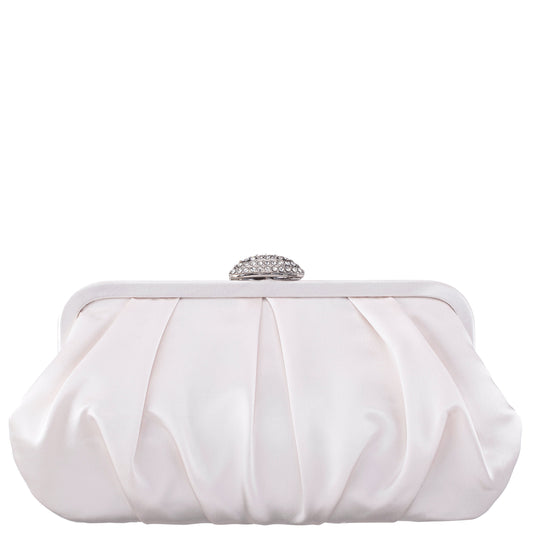 Concord Ivory Pleated Frame Clutch With Crystal Clasp | Nina Shoes