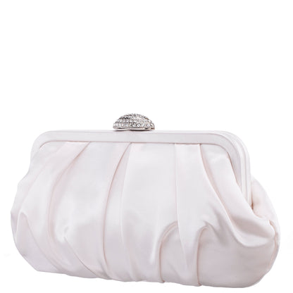 Concord Ivory Pleated Frame Clutch With Crystal Clasp | Nina Shoes