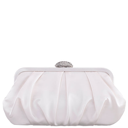 Concord Ivory Pleated Frame Clutch With Crystal Clasp | Nina Shoes