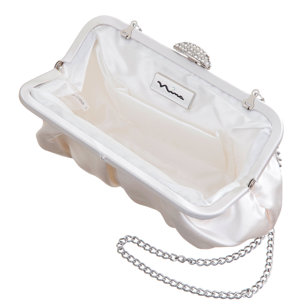 Concord Ivory Pleated Frame Clutch With Crystal Clasp | Nina Shoes