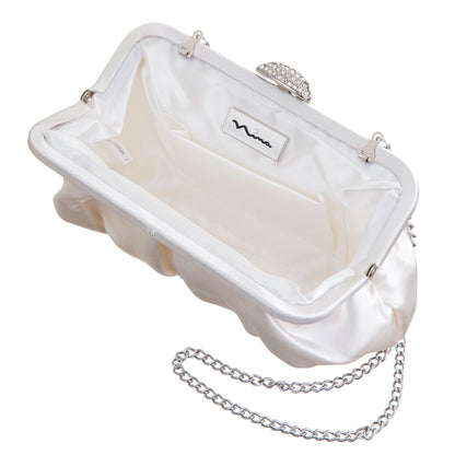 Concord Ivory Pleated Frame Clutch With Crystal Clasp | Nina Shoes