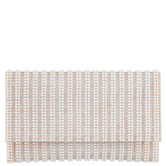 Kimora White Allover Pearl/Crystal Envelope Clutch | Nina Shoes
