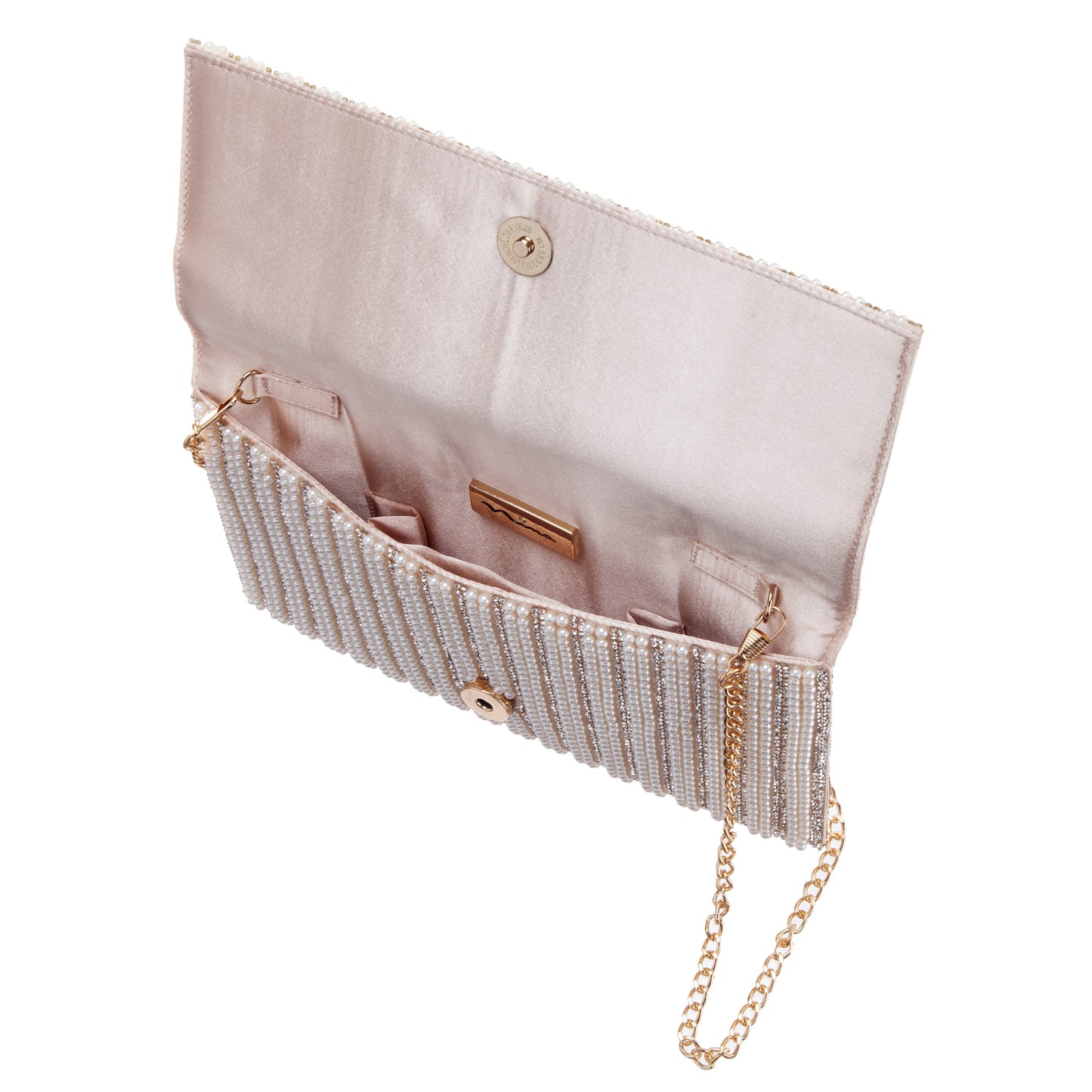 Kimora White Allover Pearl/Crystal Envelope Clutch | Nina Shoes
