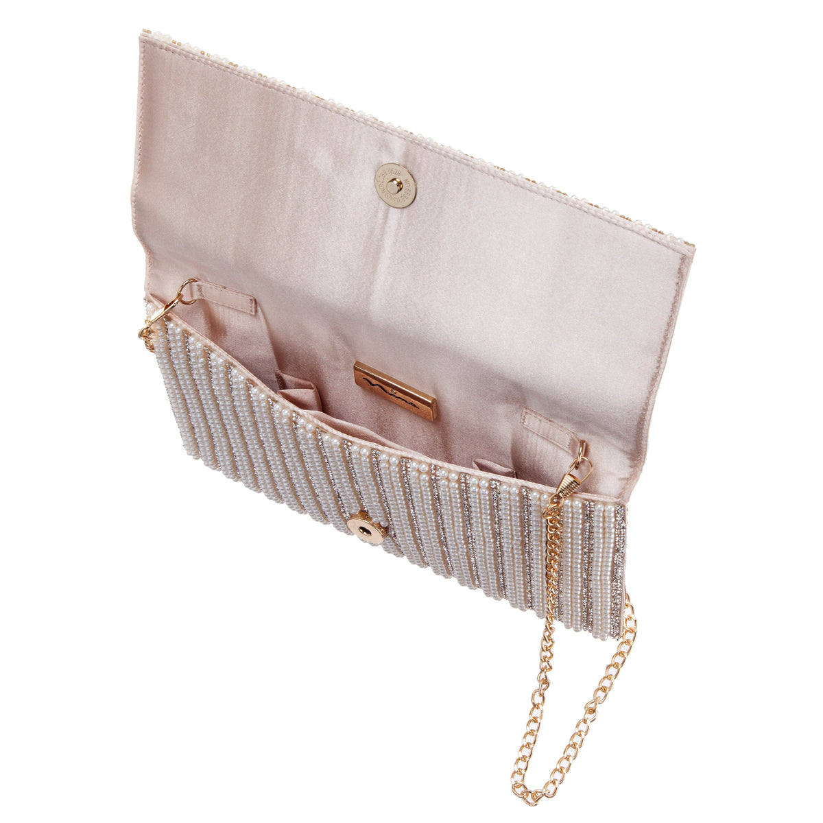 Kimora White Allover Pearl/Crystal Envelope Clutch | Nina Shoes