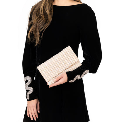 Kimora White Allover Pearl/Crystal Envelope Clutch | Nina Shoes
