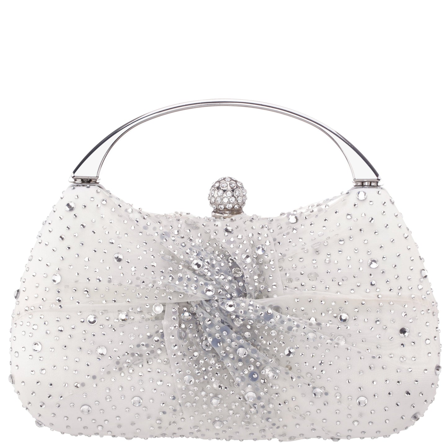 Brando-Cc Beige Chiffon/Satin/Glass Crystal Minaudiere | Nina Shoes
