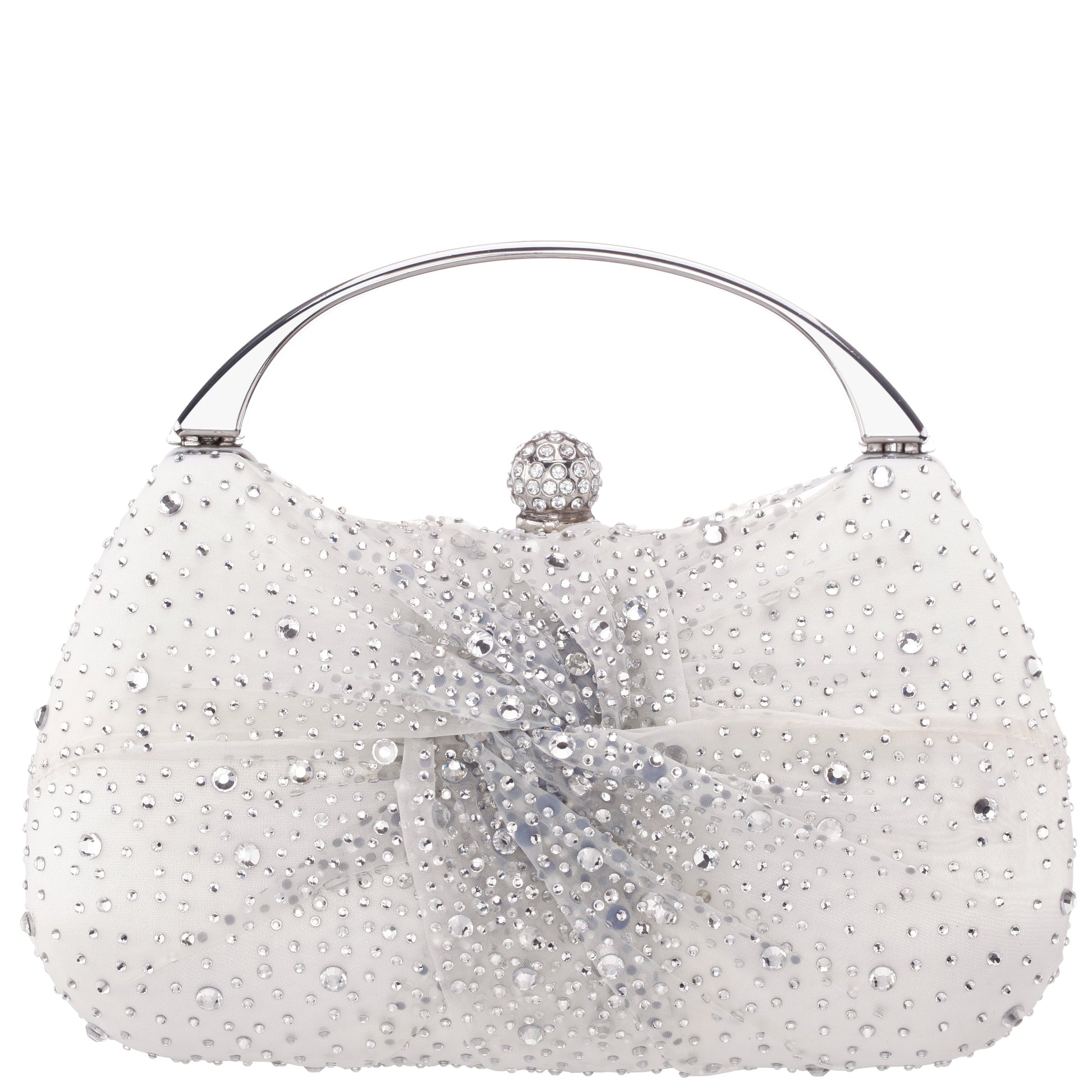 Brando-Cc Beige Chiffon/Satin/Glass Crystal Minaudiere | Nina Shoes