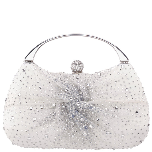 Brando-Cc Beige Chiffon/Satin/Glass Crystal Minaudiere | Nina Shoes