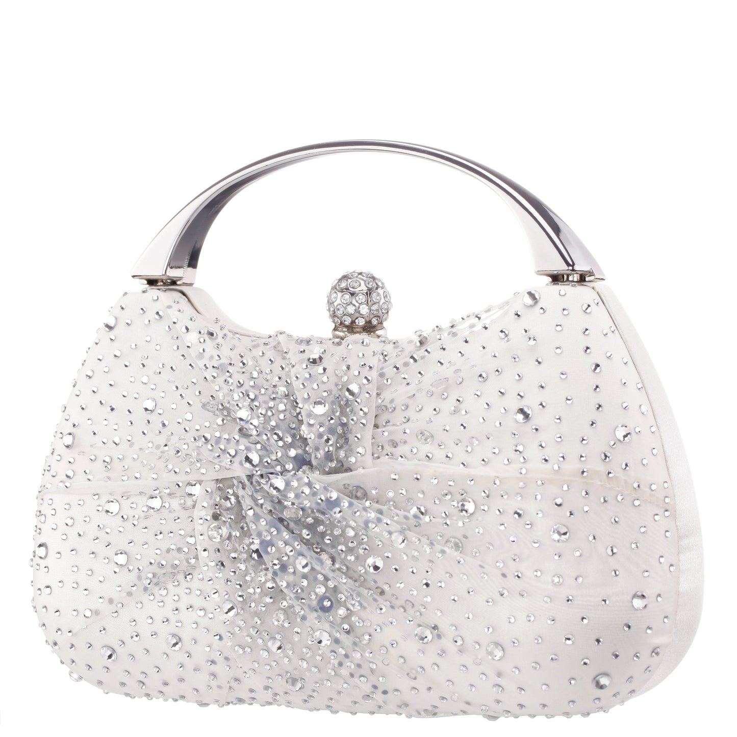 Brando-Cc Beige Chiffon/Satin/Glass Crystal Minaudiere | Nina Shoes