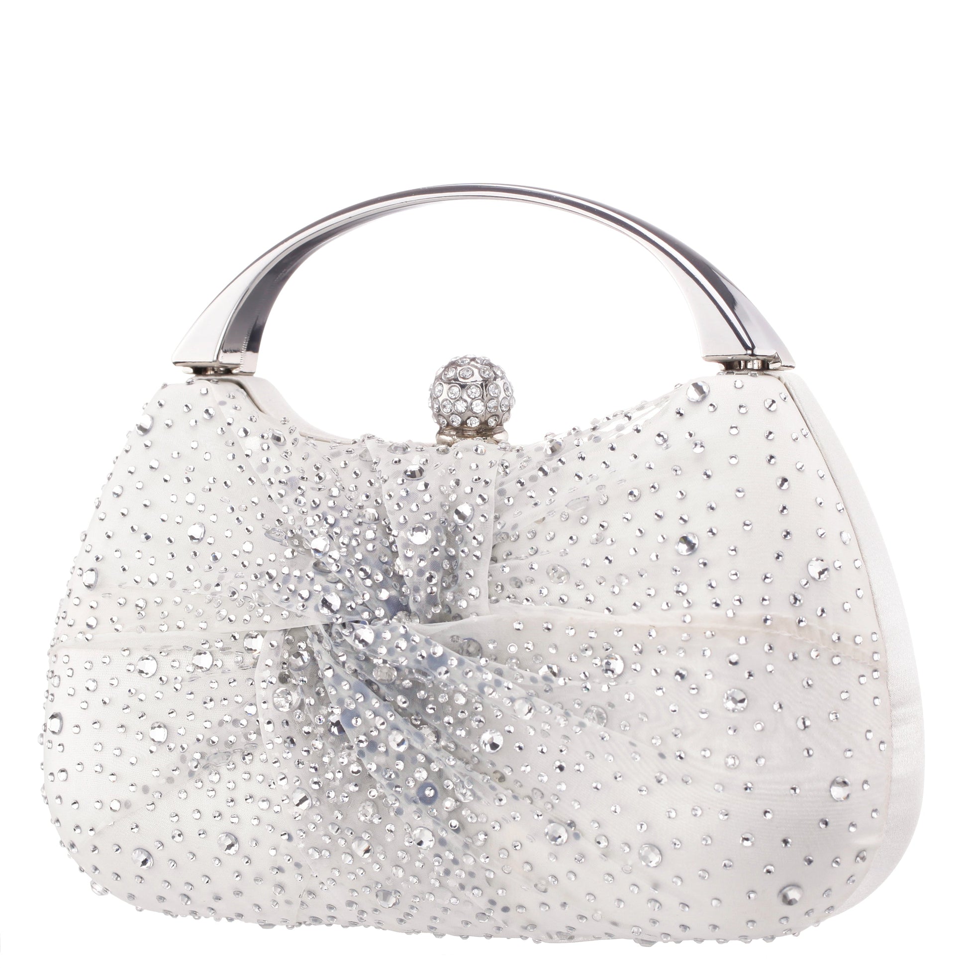 Brando-Cc Beige Chiffon/Satin/Glass Crystal Minaudiere | Nina Shoes