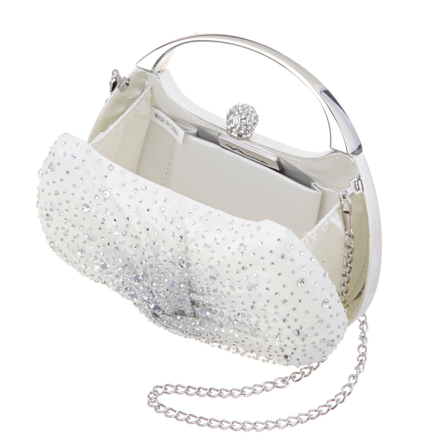 Brando-Cc Beige Chiffon/Satin/Glass Crystal Minaudiere | Nina Shoes
