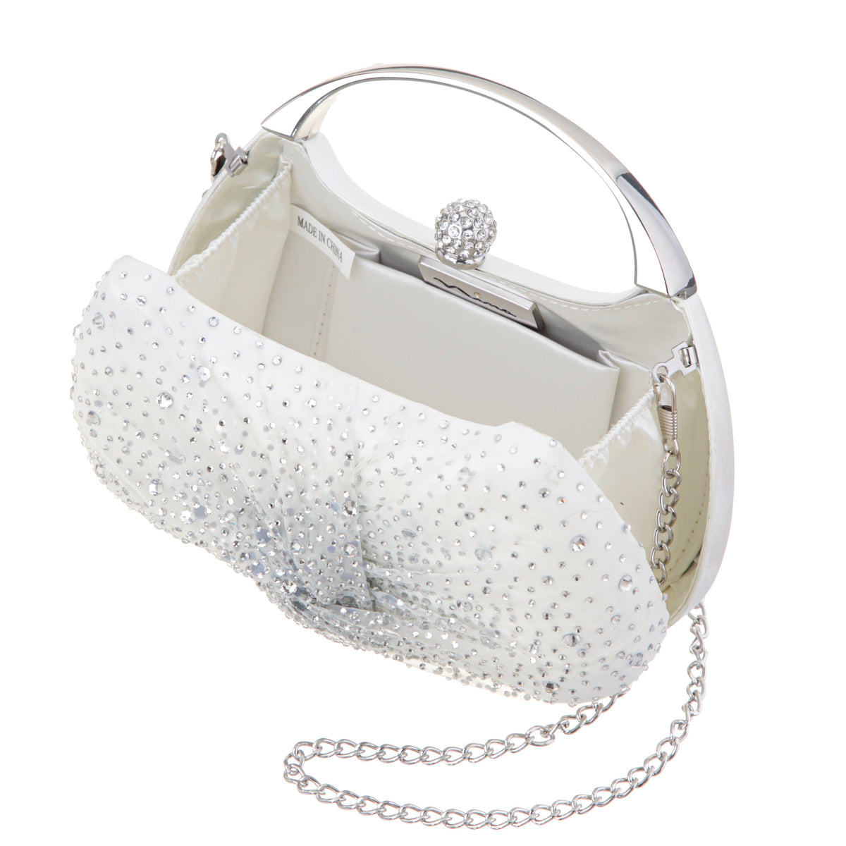 Brando-Cc Beige Chiffon/Satin/Glass Crystal Minaudiere | Nina Shoes