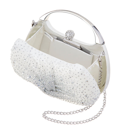Brando-Cc Beige Chiffon/Satin/Glass Crystal Minaudiere | Nina Shoes