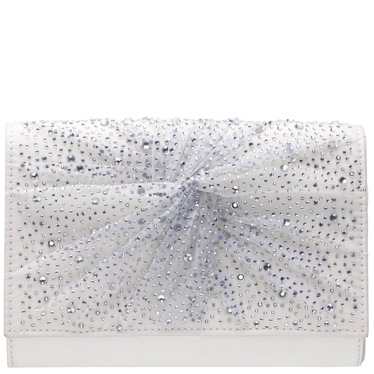 Zoria Beige Chiffon/Satin/Glass Crystal Clutch | Nina Shoes