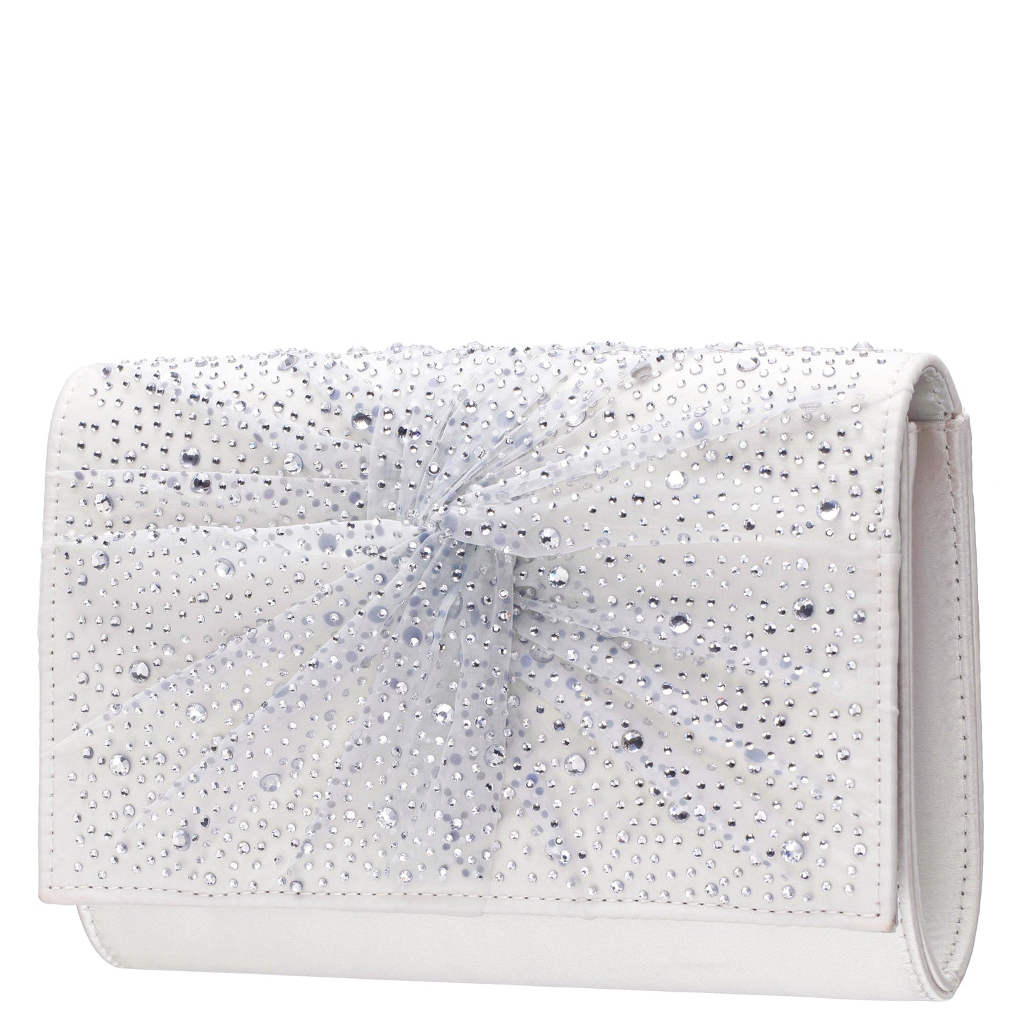 Zoria Beige Chiffon/Satin/Glass Crystal Clutch | Nina Shoes