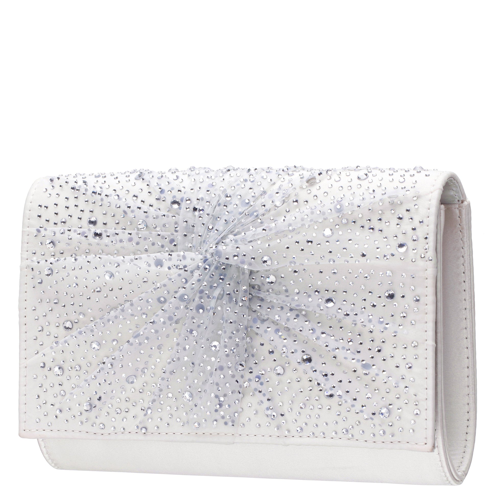 Zoria Beige Chiffon/Satin/Glass Crystal Clutch | Nina Shoes