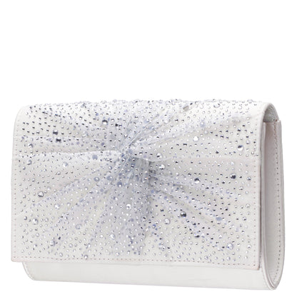 Zoria Beige Chiffon/Satin/Glass Crystal Clutch | Nina Shoes