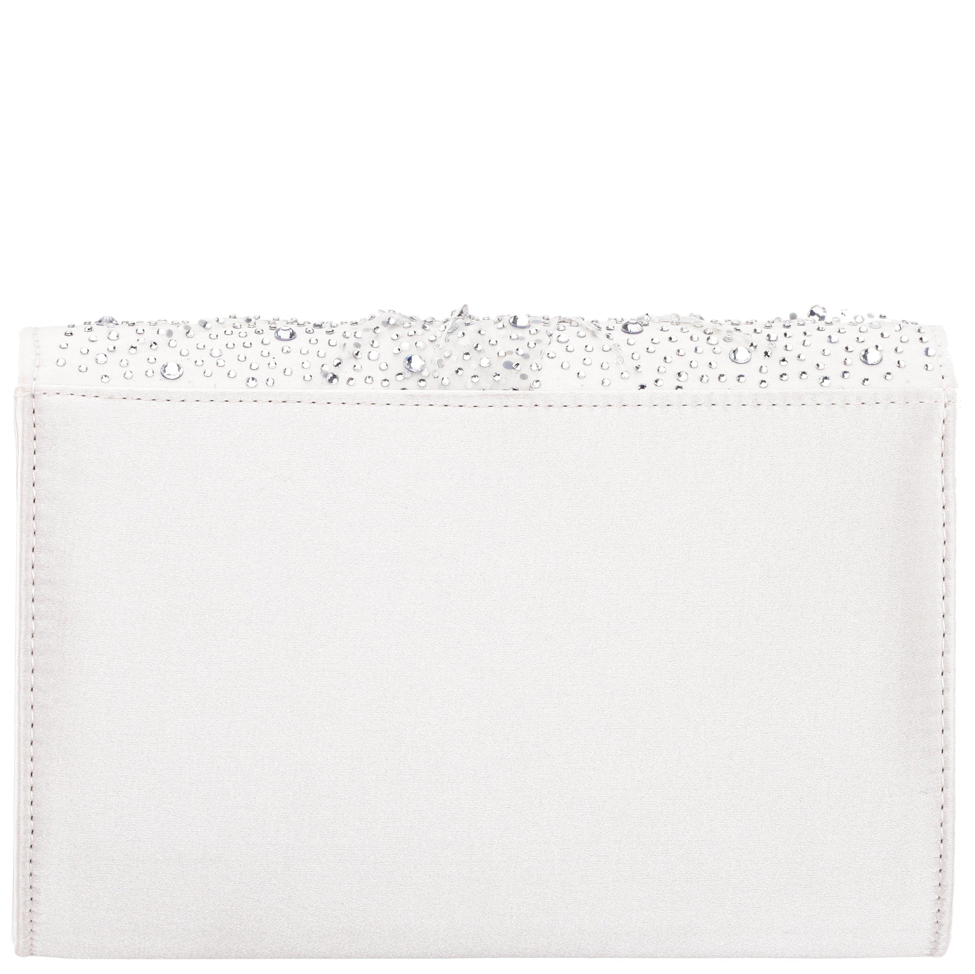 Zoria Beige Chiffon/Satin/Glass Crystal Clutch | Nina Shoes