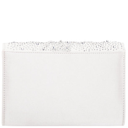 Zoria Beige Chiffon/Satin/Glass Crystal Clutch | Nina Shoes