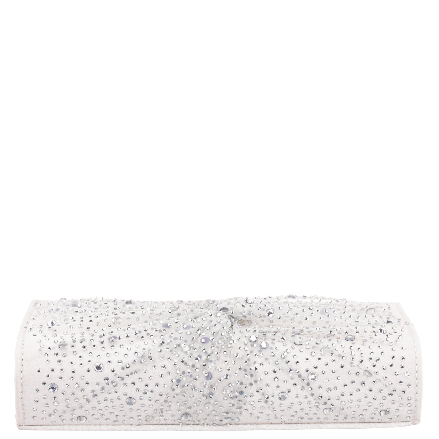 Zoria Beige Chiffon/Satin/Glass Crystal Clutch | Nina Shoes